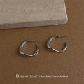 Silver Tone Irregular Open Round Hoop Earrings For Women view 3