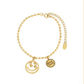 Bead Chain Smiley Good Luck Charm Bracelet Gold and Steel view 5