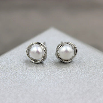 Silver Gold Tone Pearl Twist Wrap Stud Earrings Pair