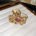Pink Flower Earrings Chokers And Gold Rhinestone Cuff view 9