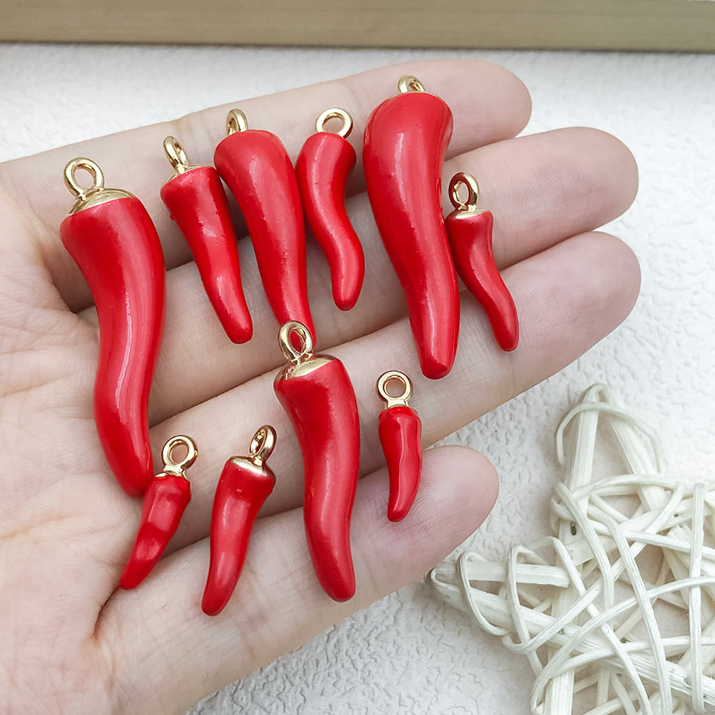 Enamel Zinc Alloy 3D Red Chili Pepper Charm Pendant for Hair Accessories and Keychains