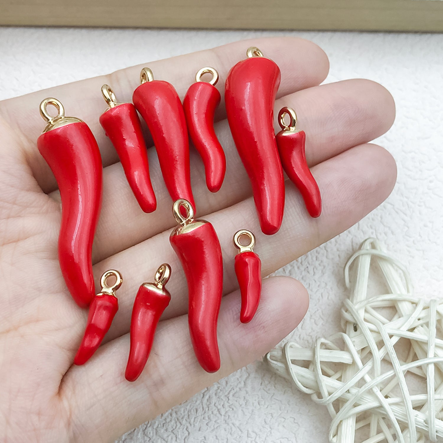 Enamel Zinc Alloy 3D Red Chili Pepper Charm Pendant for Hair Accessories and Keychains