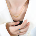 Curved Bar Inlay Necklace Gold Onyx Lapis Tiger Eye view 3