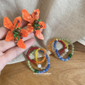 Beaded Flower Statement Stud Earrings - 2 Styles Polished Decorative Design view 2