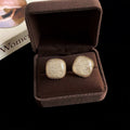 Gold Beaded Edge Square Stud Earrings Cream Crackle Glaze view 6