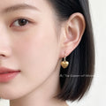 Brushed Gold Heart Drop Earrings Silver Fishhook Posts view 2
