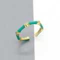 Gold Tone Enamel Crystal Bamboo Segment Adjustable Rings in Four Colors view 4