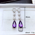 Purple Teardrop Crystal Long Earrings in Silver Tone view 5