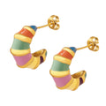 Multicolor Enamel Stripe C-Shaped Hoop Stud Earrings view 5