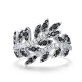 Silver Tone Black And Clear Crystal Leaf Ring Polished Metal Jewelry view 5