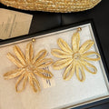 Oversized Gold Woven Look Flower Statement Stud Earrings view 4