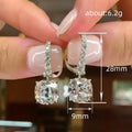 Silver Tone Cushion Cut Clear Stone Drop Leverback Earrings view 4