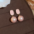 Pastel Square Stud Earrings With Large Round Pearl-Look Drops view 6