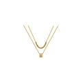 Gold Double Layer Cube Bar And Pave Cylinder Pendant Necklace view 5
