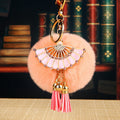 Folding Fan Rabbit Fur Pom Keychains in Ten Pictured Color Combinations view 3