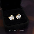 Gold Tone Clear Stone Sunflower Earrings In Clip And Stud Styles view 4