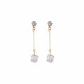 Three Clear Iridescent Cube Gold Tone Dangle Earrings view 6