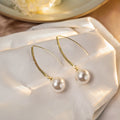 Gold Curved Crystal Hook Pearl Drop Earrings White Red view 6