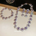 Purple Square Halo Crystal Necklace Bracelet And Earrings view 3