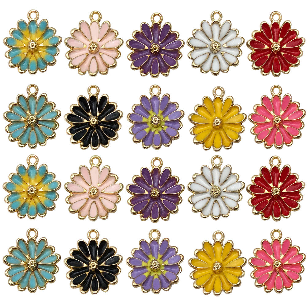 Enamel Zinc Alloy Flower Enamel Charm Pendants