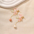 Pink Translucent Flower and Bead Long Dangle Earrings view 2