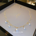 Gold Multi Strand Scalloped Chain White Pearl Drop Necklace view 2