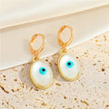 Gold Tone Oval Pearl Blue Evil Eye Pendant Necklace and Earrings view 2
