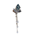 Blue Translucent Butterfly Hair Claw Pair With Bead Chain Fringe view 5
