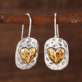 Hammered Two-Tone Heart Drop Earrings in Brass, Silver and Gold view 3