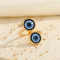 Double Blue Evil Eye Adjustable Open Rings in Gold and Silver Tone view 1
