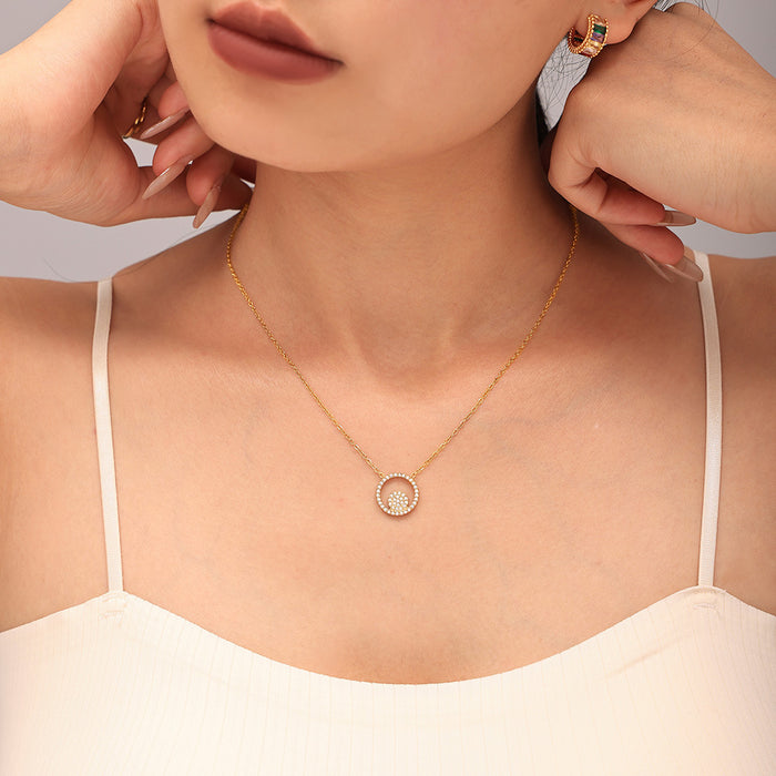 Double Circle Zircon Necklace Bracelet Ring Jewelry Set