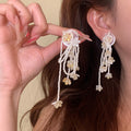 Pastel Flower Tassel Earrings with Long Beaded Strands view 4