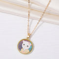 Gold Tone Round Kimono Cat Pendant Necklace and Long Hook Earrings view 2