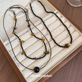 Black Beaded Tiger Eye Accent Strand Necklace Pendant Jewelry view 4