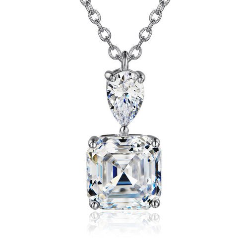 Clear square cushion pendant with pear top stone on cable chain