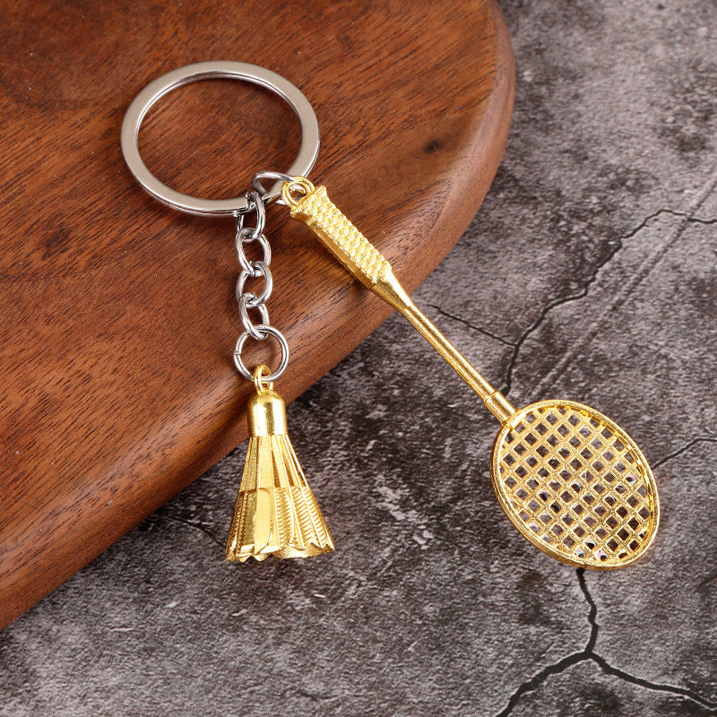 Sports Ball and Racket Metal Keychain for Golf Tennis Ping Pong Gifts