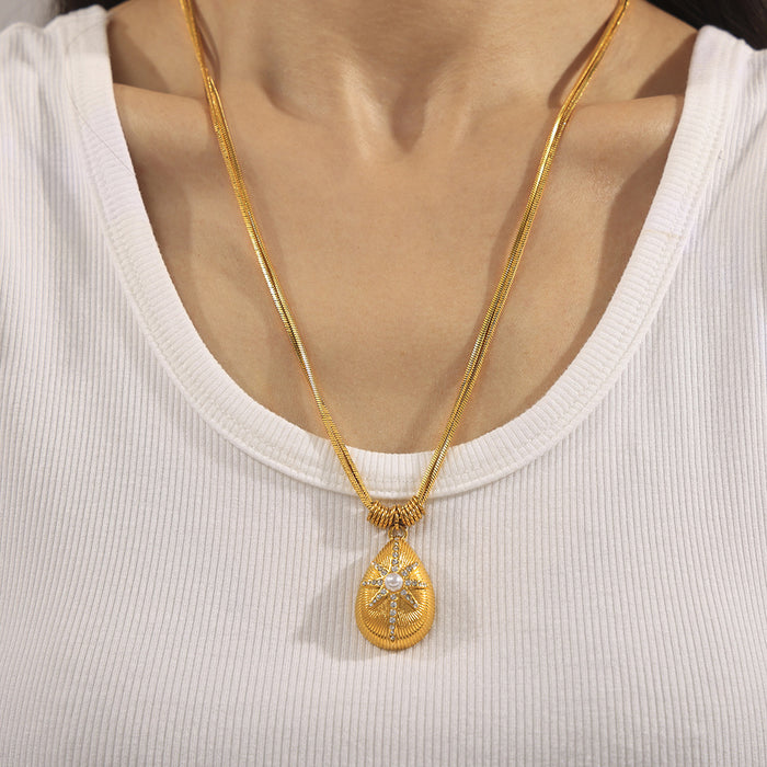 Gold Shell Star Pendant Necklace Snake Chain or Black Beads