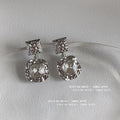 Silver Hammered Square Drop Earrings Clear Glass Stone view 6