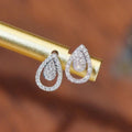 Silver Teardrop Double Pave Stud Earrings Clear Stones view 1