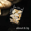 Gold-Tone Ginkgo Leaf Half Band Pave Clear Stone Ring Sizes 6-10 view 4