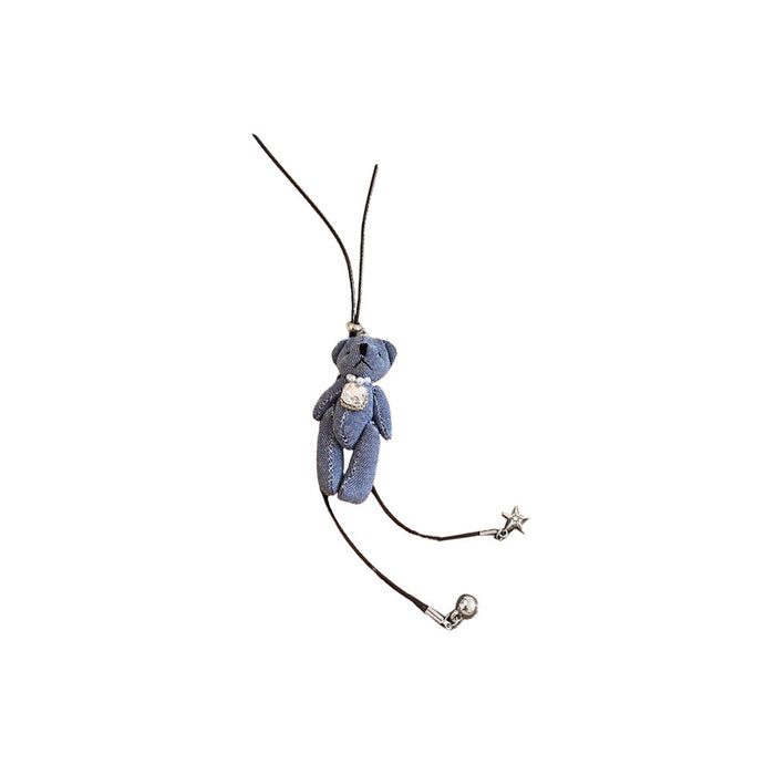 Blue Fabric Teddy Bear Cord Necklace Decorative Jewelry Design