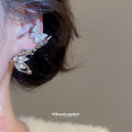 Silver Tone Crystal Wing Stud Earrings with Layered Feathers view 3