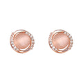 Rose Gold Pink Cat Eye Round Stud Clear CZ Halo Earrings view 5