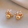Crystal Flower Stud Earrings with Pearl Clusters in Three Colors view 6
