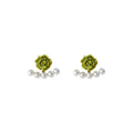 Green Rose And White Pearl Curve Convertible Two Way Stud Earrings view 5