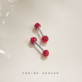 Silver Tone Double Pave Ball Barbell Stud Earrings In Seven Colors view 9