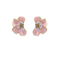 Pink Four Petal Flower Gold Tone Small Stud Earrings view 5