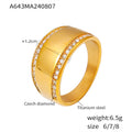 Wide Band Ring Czech Diamond Edge Smooth Gold Steel Metal view 6