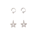 Silver Open Star Chain Linked Asymmetric Long Stud Earrings view 5