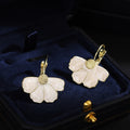 White Enamel Flower Petal Leverback Earrings Gold Tone view 4